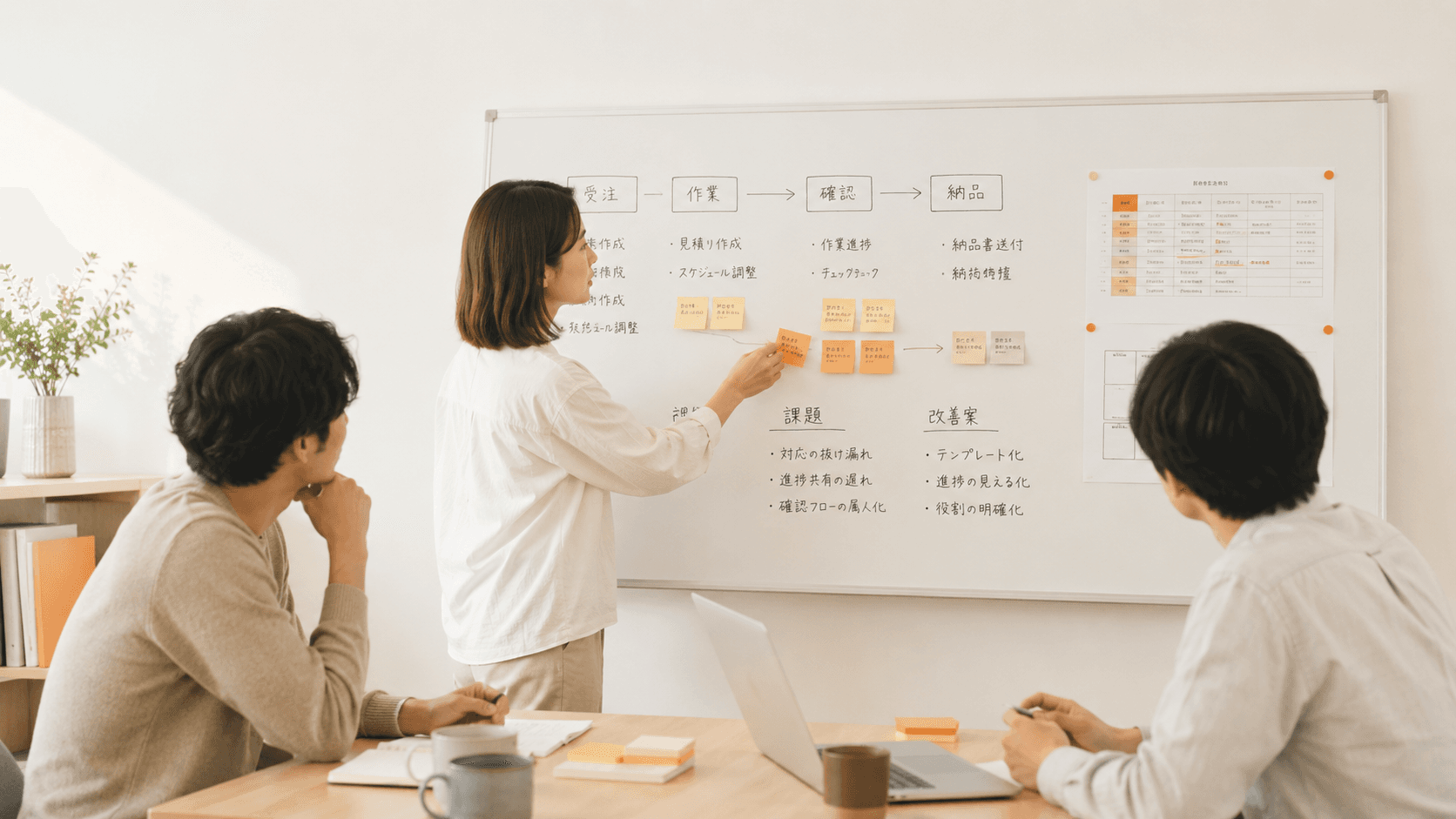 業務改善について打ち合わせている様子